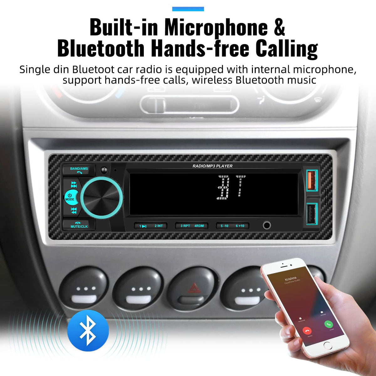UNITOPSI bluetooth car stereo with microphone for hands-free calls and streaming