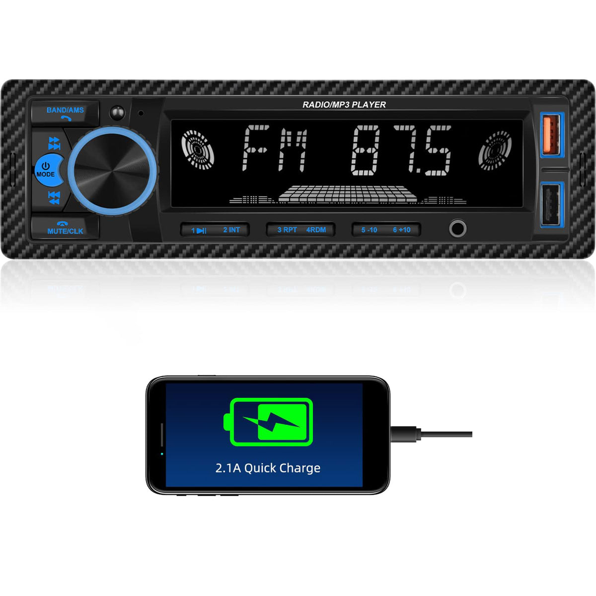 UNITOPSI single din bluetooth radio with built-in mic for hands-free calling on the go