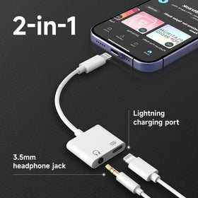 Untvie two-in-one lightning-35mm charging adapter enables listening while charging.