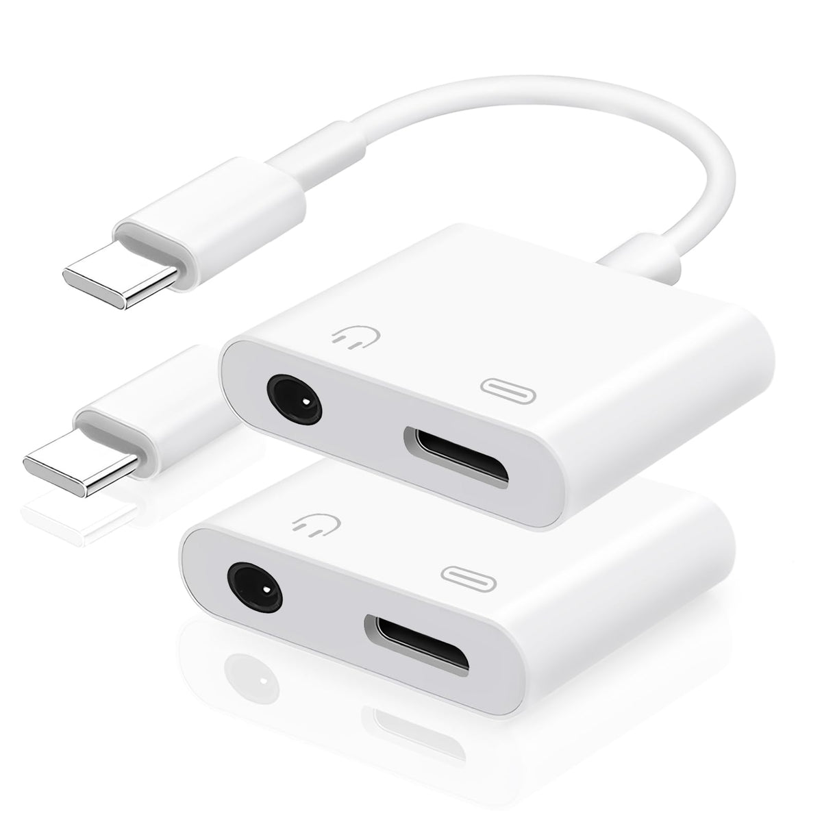 Untvie USB-C to 3.5mm adapter front view with travel-ready compact design.