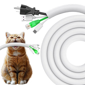 UOMTFAI cord protector 25ft white protects cables from pets while keeping them organized.