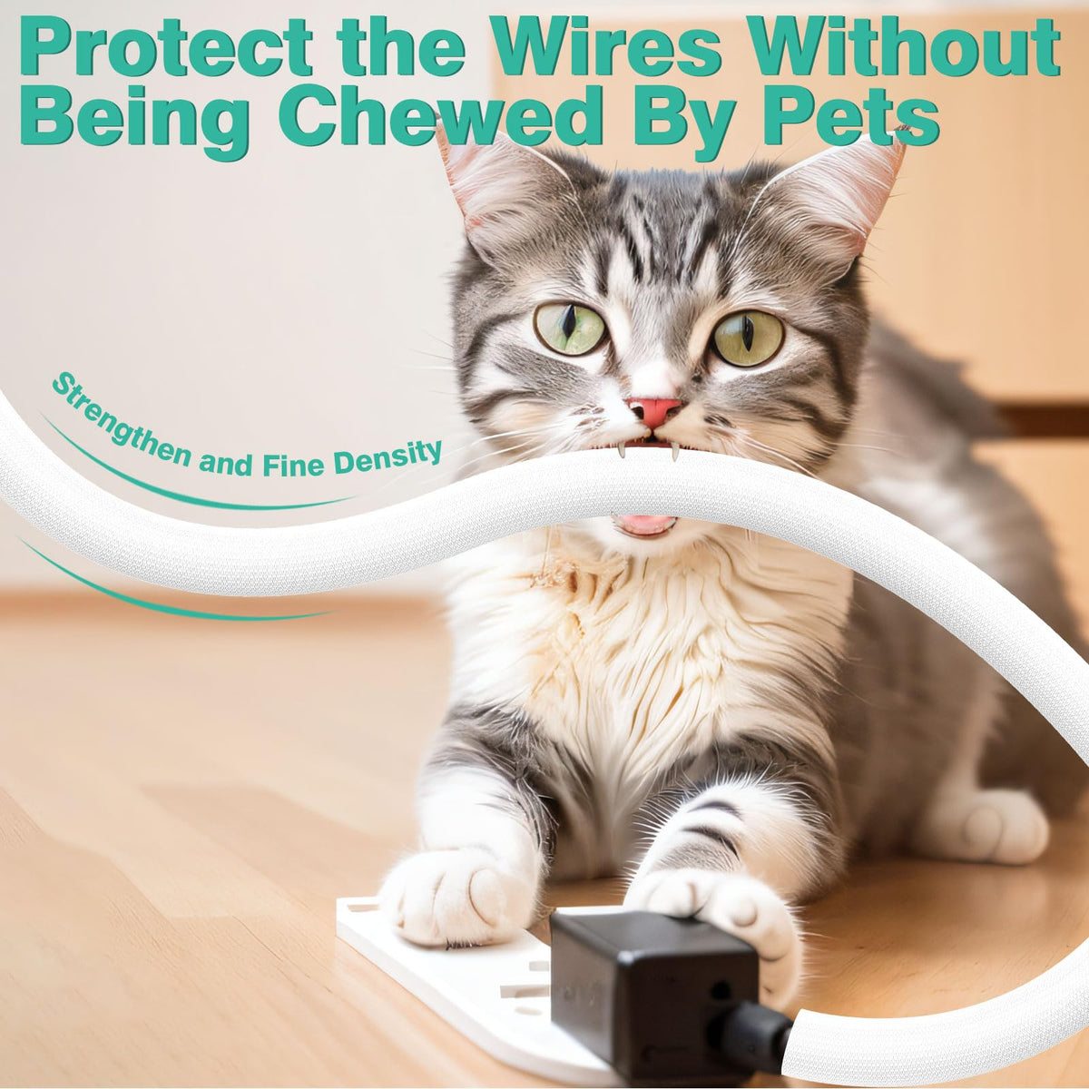 UOMTFAI tear-resistant pet sleeve guards wires from playful pets.
