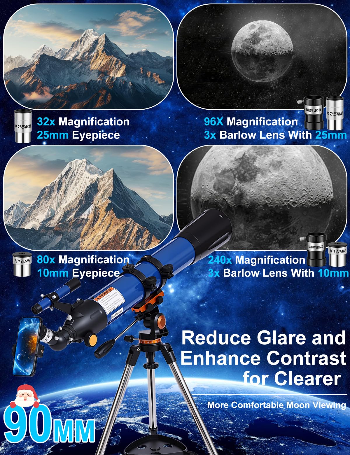 Uonol 25mm and 10mm eyepieces offer flexible magnification for beginners.