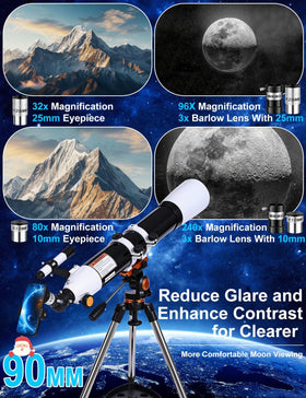 Uonol telescope 3x Barlow lens multiplies magnification for closer inspection.