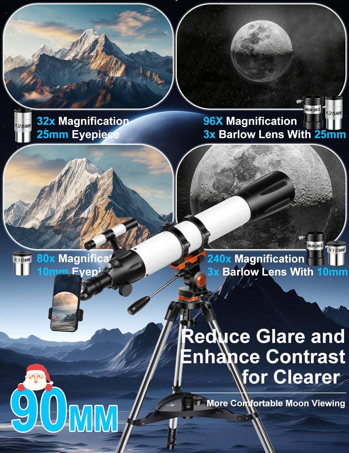 Uonol telescope 800mm focal length enables distant celestial target viewing.