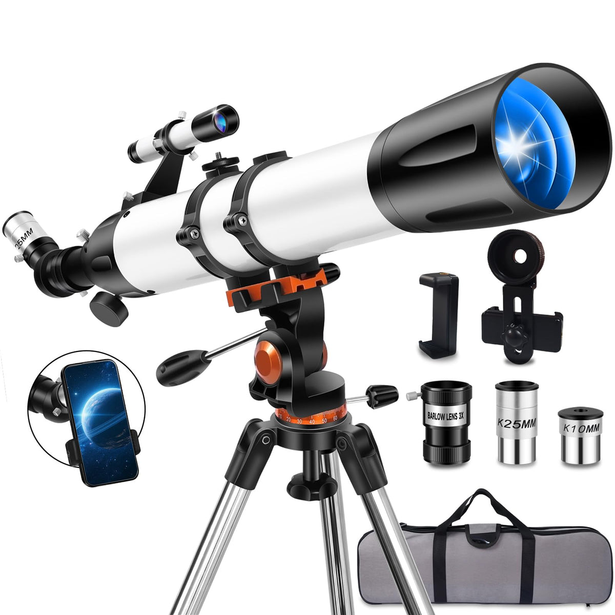 Uonol telescope 90mm aperture delivers bright, crisp lunar views.