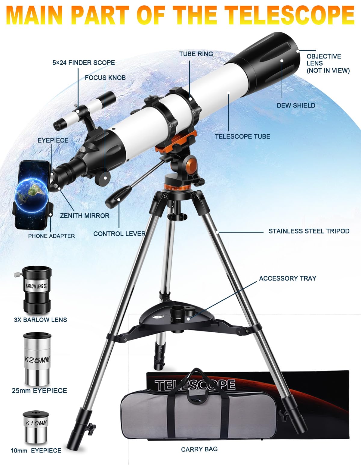 Uonol telescope setup works for adults and kids exploring the sky.