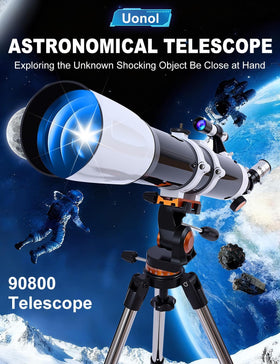 Uonol telescope on AZ mount tripod enables versatile viewing angles.