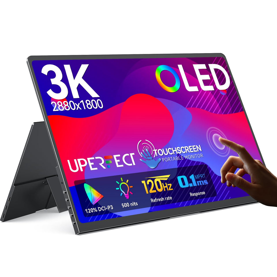 UPERFECT 14-inch OLED touchscreen front view showcases vivid color for portable work.