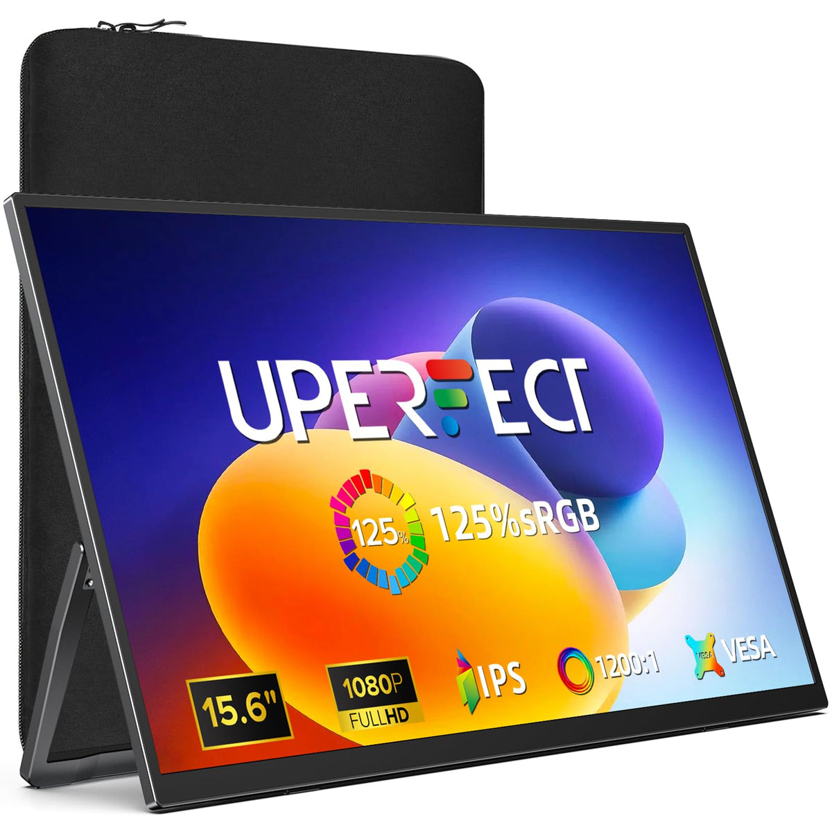 UPERFECT 15.6 inch portable monitor with slim profile for travel productivity.