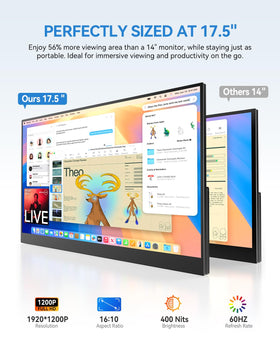 UPERFECT 17.5-inch portable monitor side profile highlighting slim travel-friendly design
