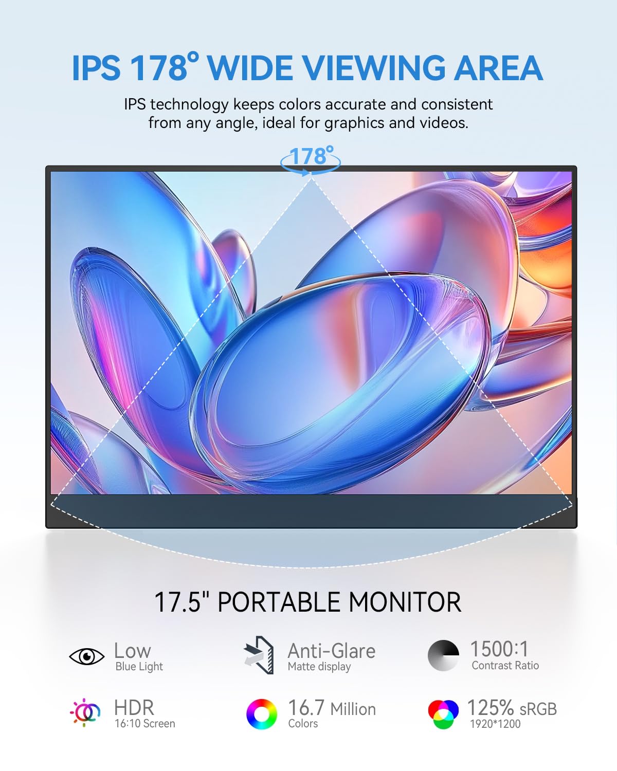 UPERFECT 17.5-inch portable monitor VESA mount for wall or arm mounting