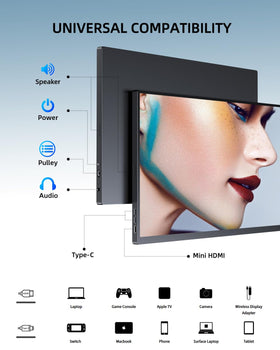 UPERFECT 18.5-inch portable monitor multi-device connectivity connects laptop and consoles