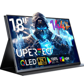 UPERFECT 18-inch QLED portable monitor front view highlights vibrant 2K display for gaming and work
