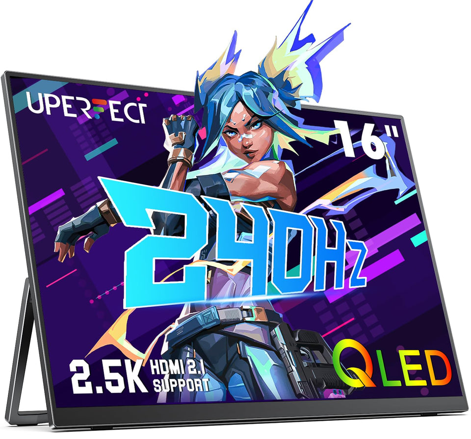 UPERFECT 2.5K portable monitor with stand for quick, stable gaming on the go