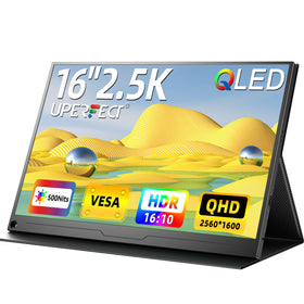 UPERFECT 2.5K QLED portable monitor front view with vibrant colors for on-the-go work.