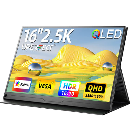 UPERFECT 2.5K QLED portable monitor front view with vibrant colors for on-the-go work.