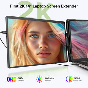 UPERFECT 2K 14in display close-up emphasizes sharp detail and IPS color accuracy.