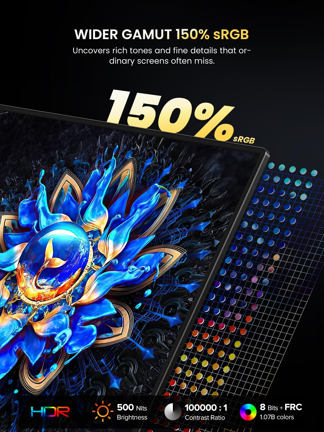 UPERFECT 4K OLED portable monitor highlighting rich color depth for creative editing