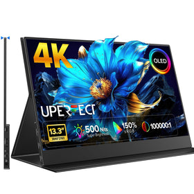 UPERFECT 4K OLED portable monitor front view, ideal for travel and on-the-go editing