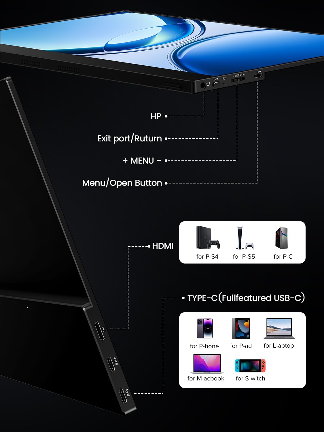 UPERFECT 4K OLED portable monitor wide viewing angle for shared work