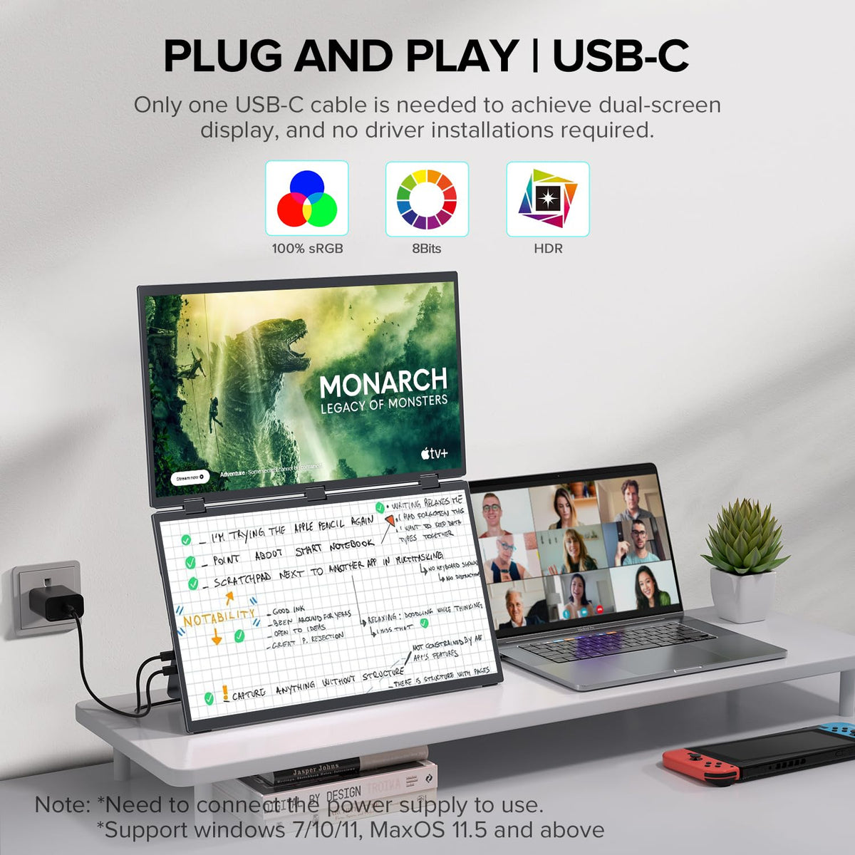 UPERFECT Delta 15.6-inch dual monitor with driver-free plug-and-play via Type-C