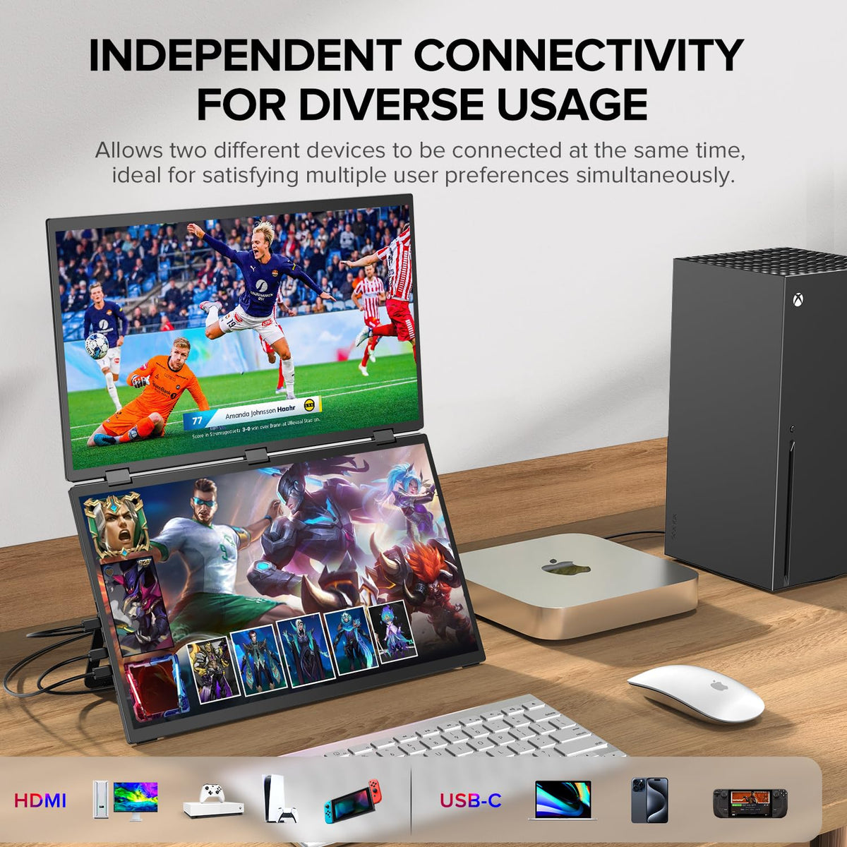 UPERFECT Delta 15.6-inch dual monitor demonstrates an ergonomic stand for comfort