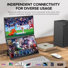 UPERFECT Delta 15.6-inch dual monitor demonstrates an ergonomic stand for comfort