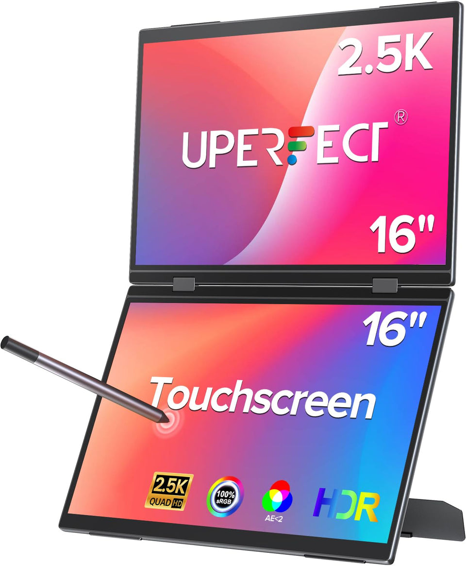 UPERFECT Delta Pro Touch monitor front view with stand for portable dual-screen work