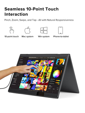 UPERFECT Delta Pro Touch vertical dual-screen setup enabling multitasking
