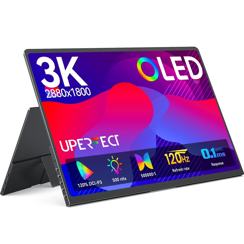 UPERFECT OLED portable monitor 14-inch front view with vibrant colors for editing.