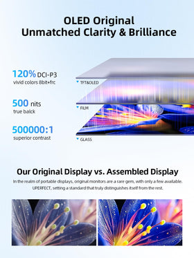 UPERFECT OLED portable monitor 14-inch side profile highlighting its slim chassis.