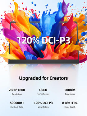 UPERFECT OLED portable monitor with built-in 90-degree stand for flexible setups.