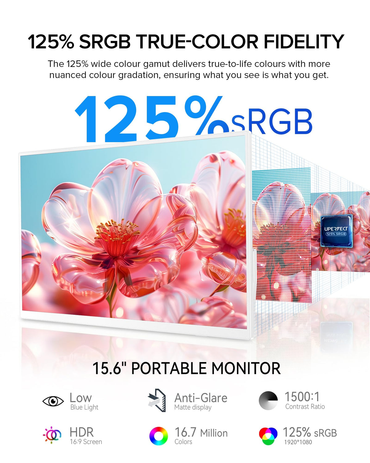 UPERFECT 15.6-inch IPS display delivering vivid color and clarity