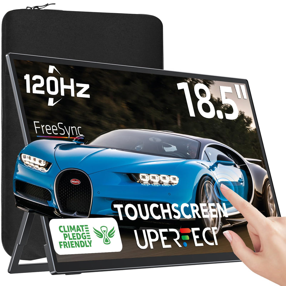 UPERFECT 18.5-inch portable monitor front view showing slim frameless design and color clarity