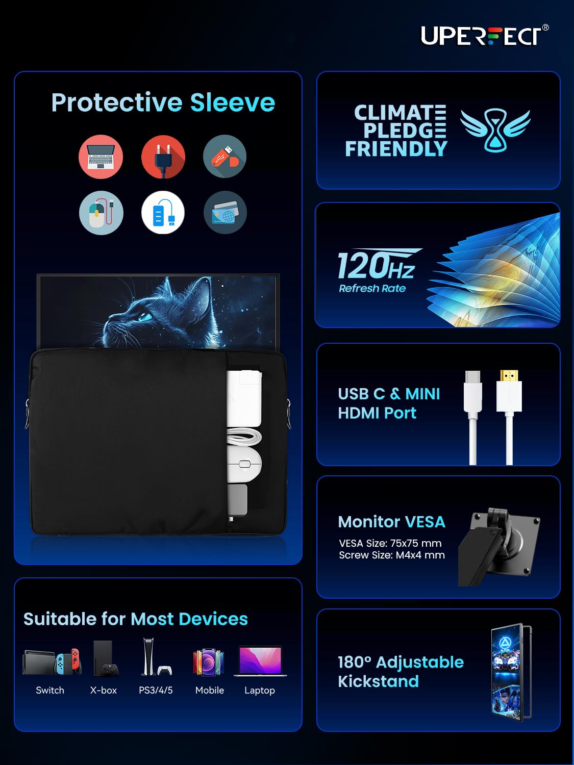 UPERFECT full HD portable screen delivering vibrant colors anywhere