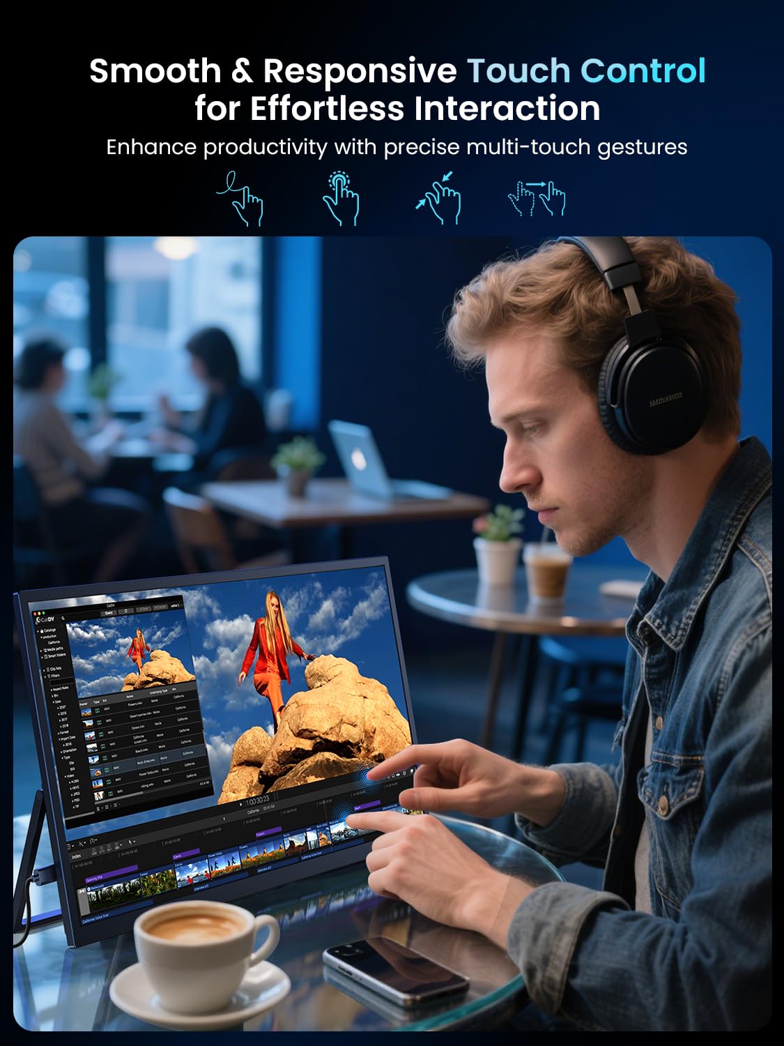 UPERFECT 18.5-inch portable monitor side view highlighting slim profile for travel