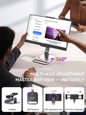 UPERFECT portable monitor with 360° rotating clamp stand supports flexible height and orientation