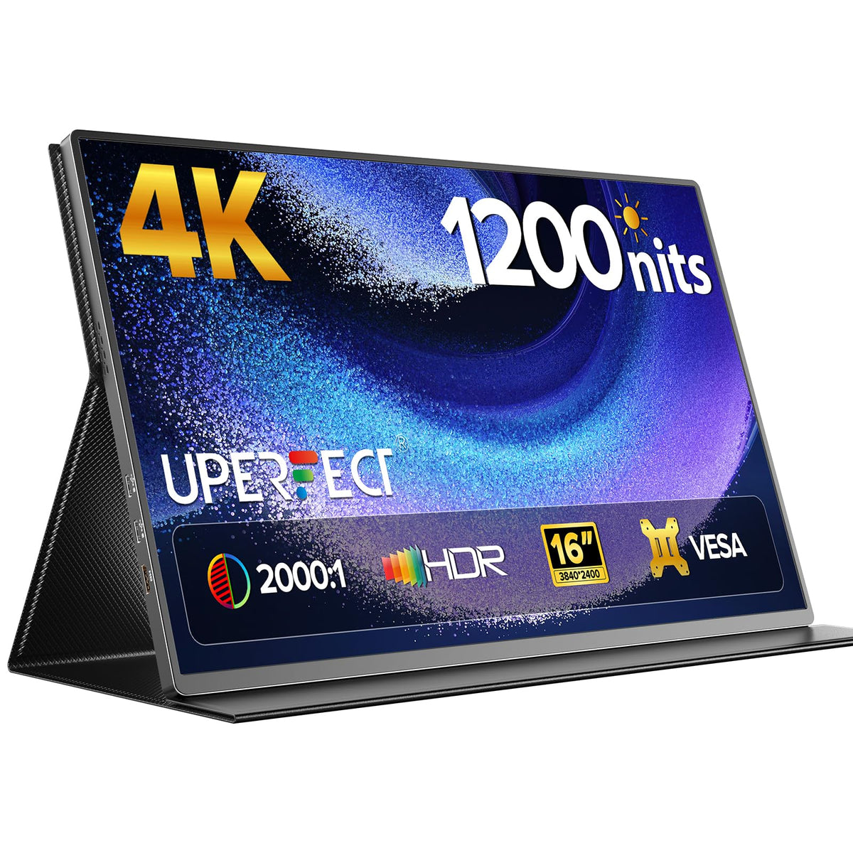 UPERFECT portable 4K monitor shows crisp detail on 16-inch display for travel and work