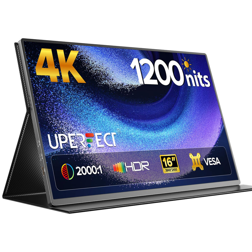 UPERFECT portable 4K monitor shows crisp detail on 16-inch display for travel and work