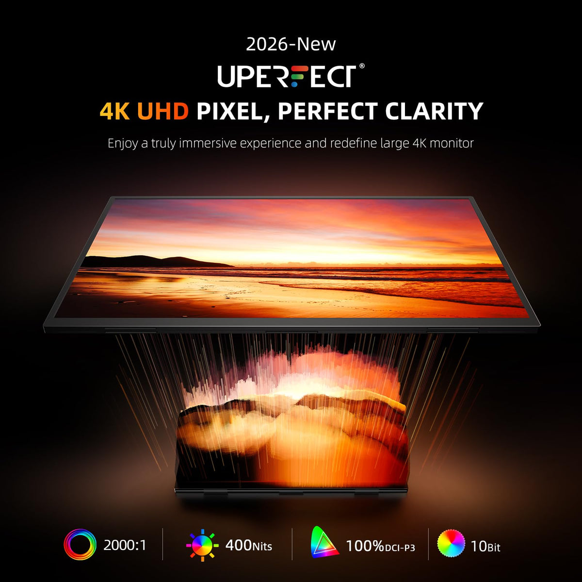UPERFECT portable monitor side angle highlights slim profile for compact desks.