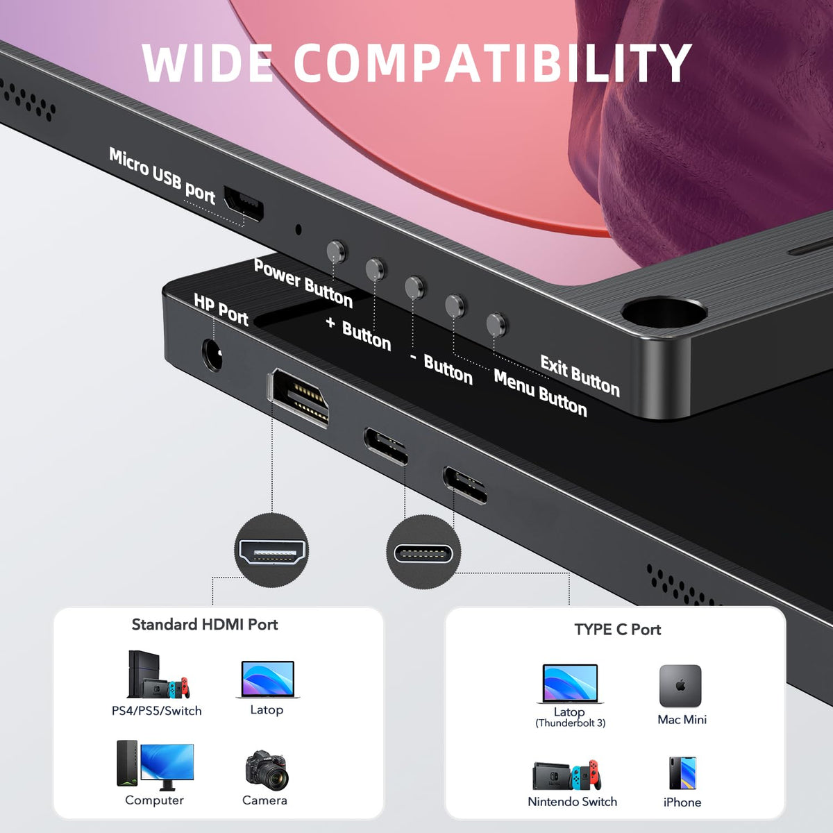 UPERFECT portable monitor HDR FHD display with vibrant colors and wide angles