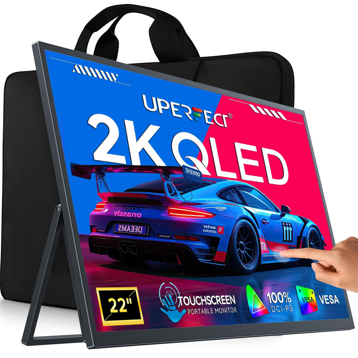 UPERFECT portable touchscreen monitor with 2K QLED display for crisp on the go productivity