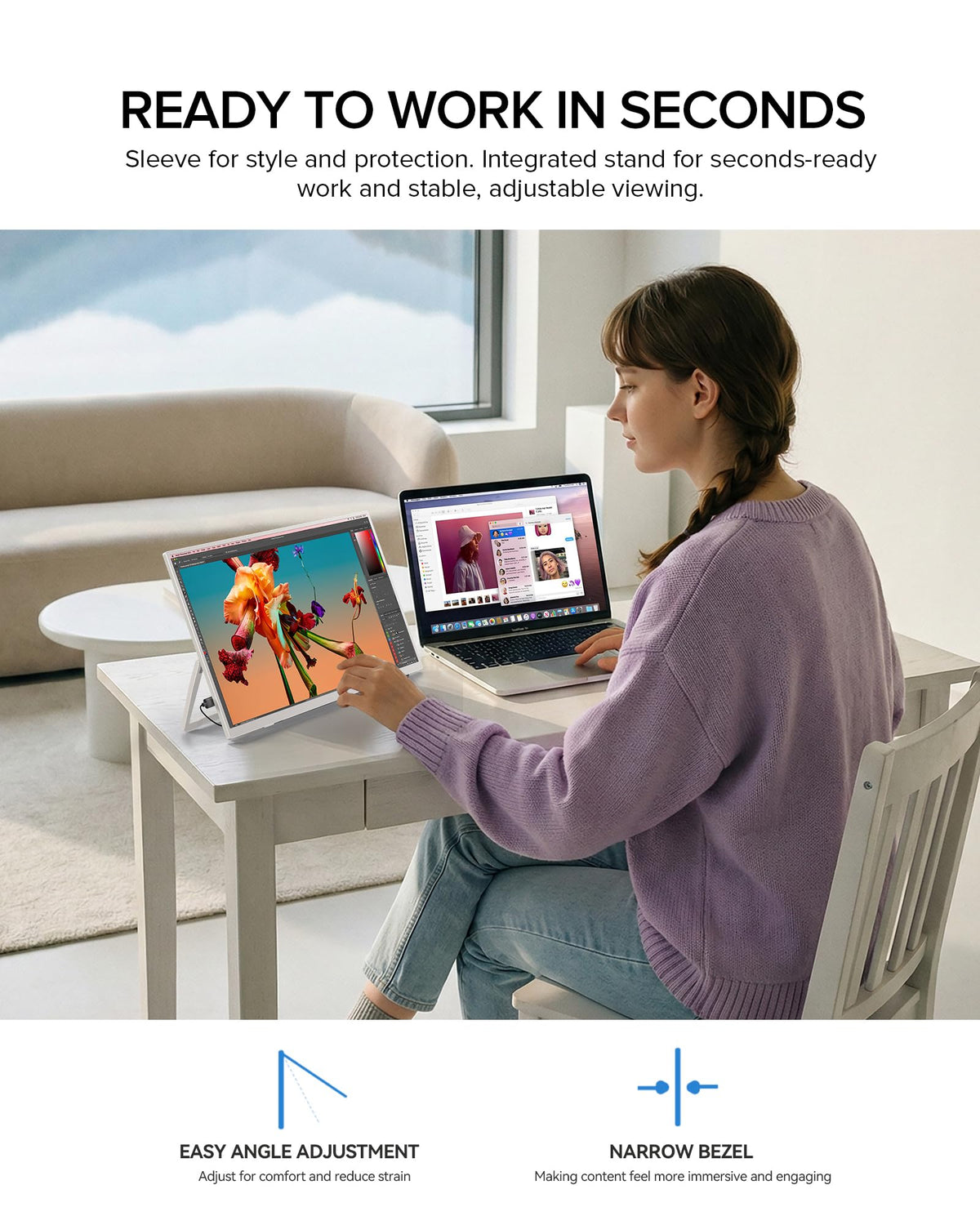 USB-C and Mini HDMI connectivity for quick, driver-free setup