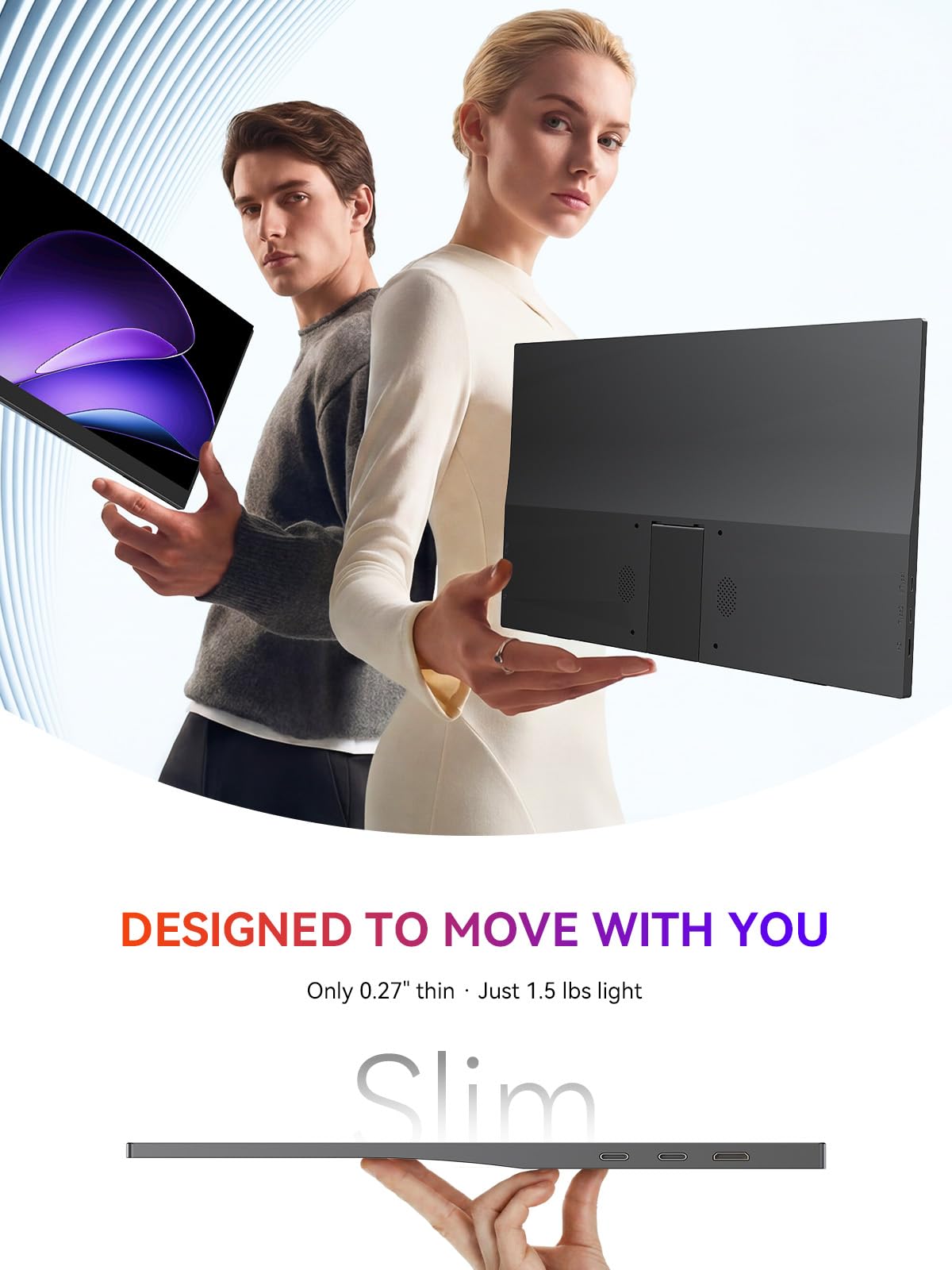 UPERFECT portable monitor USB-C and mini HDMI connectivity supports multi-device use