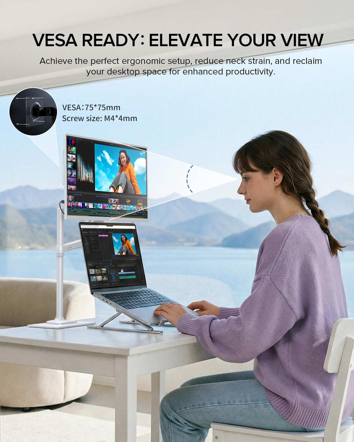 VESA 75mm mounting capability for flexible desk setups