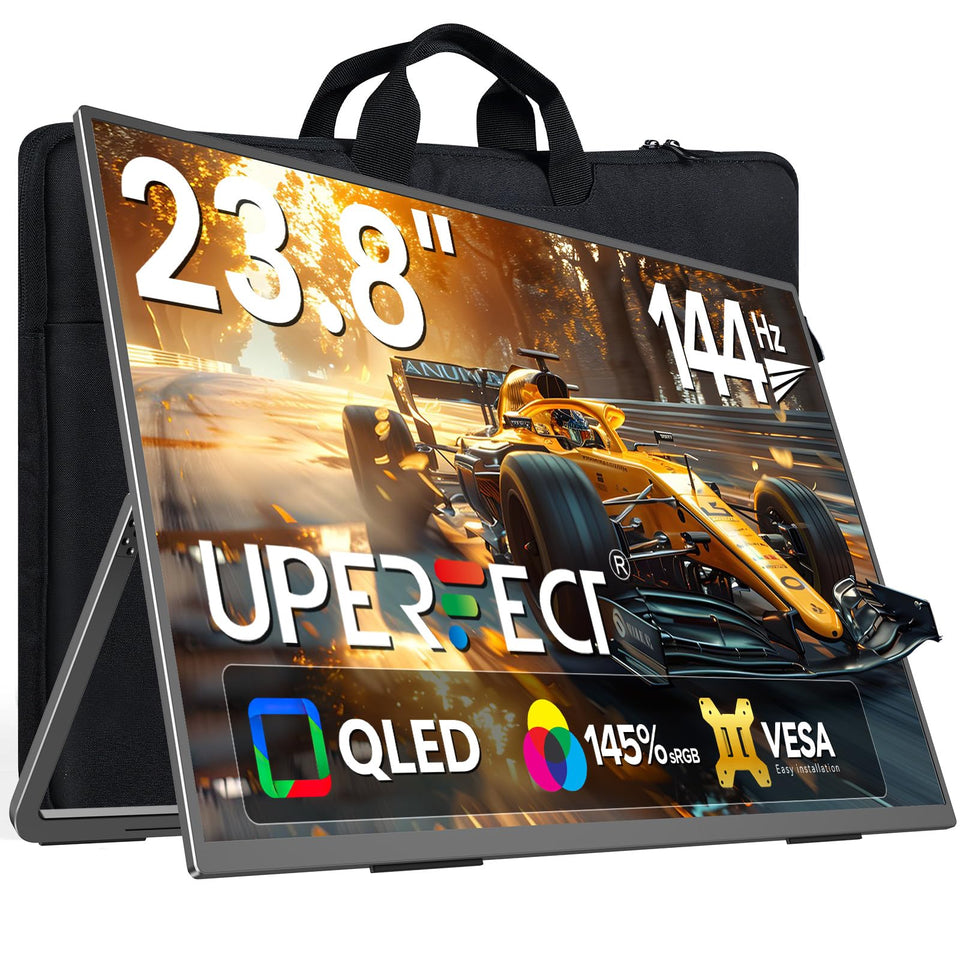 UPERFECT QLED 24-inch monitor with stand and VESA for secure multi-monitor setups.