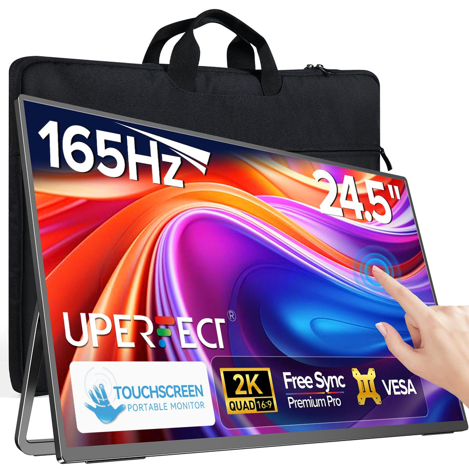 UPERFECT QLED portable monitor front view with 24.5-inch screen for immersive work and play.