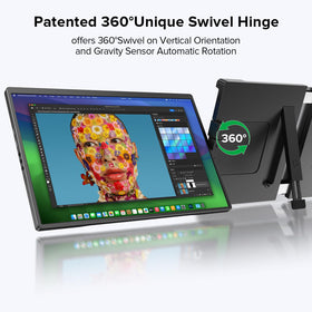 UPERFECT swivel hinge demonstrates 360-degree rotation for flexible viewing angles.