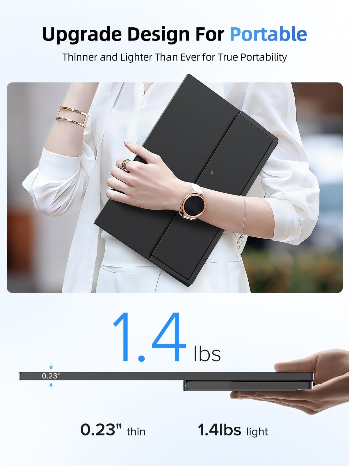 UPERFECT portable monitor with VESA compatibility enables flexible mounting.